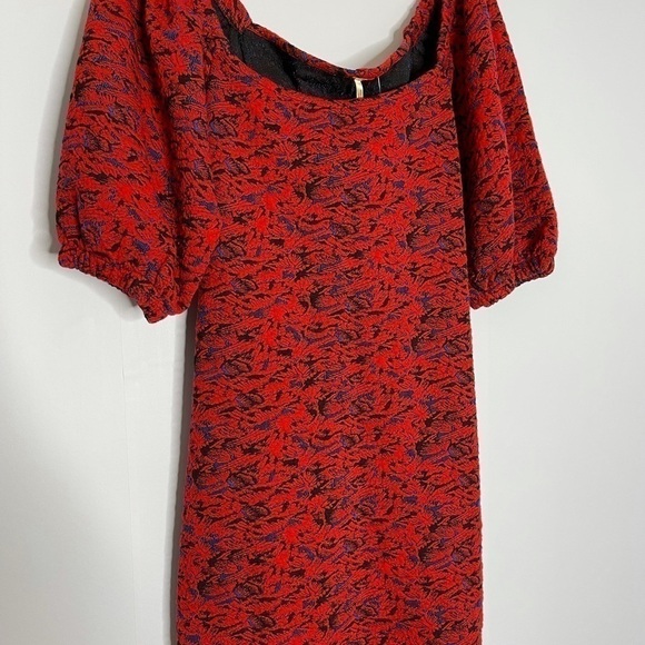 NEW Free People Red Sunset Puff Sleeves Mini Dress US M - Picture 3 of 7